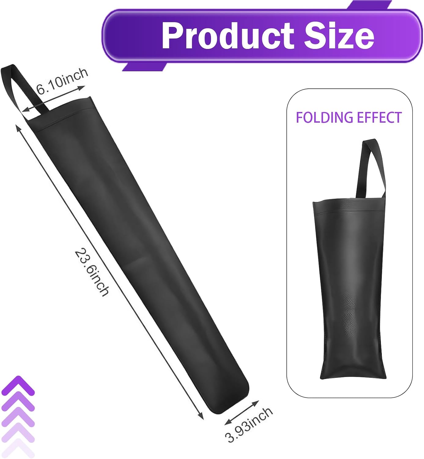 Car Umbrella Storage Cover, Waterproof Foldable Hanging Pouch with Hook and Loop, Leather Wet Umbrella Organizer for Long & Short Handle, Storage Accessory for Cars (Black) image 2