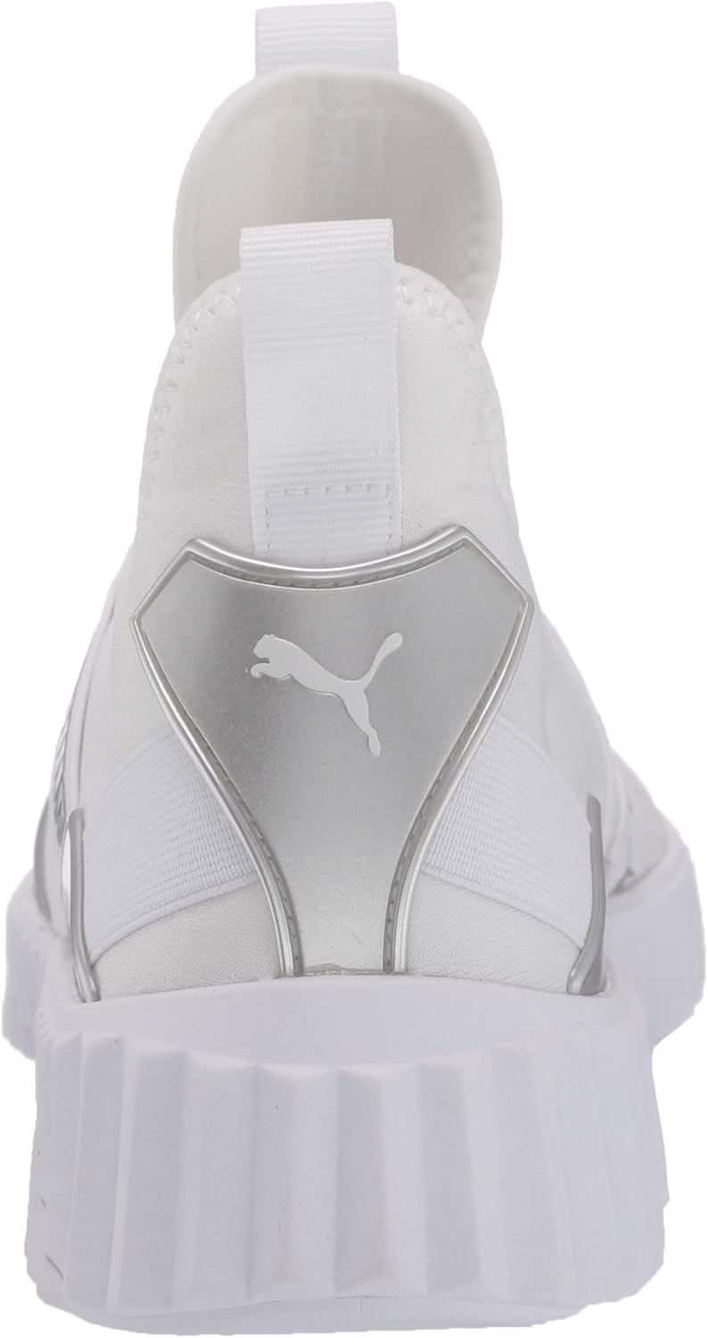 PUMA womens Defy Mid Cross Trainer, Puma White-puma Silver, 5.5 US