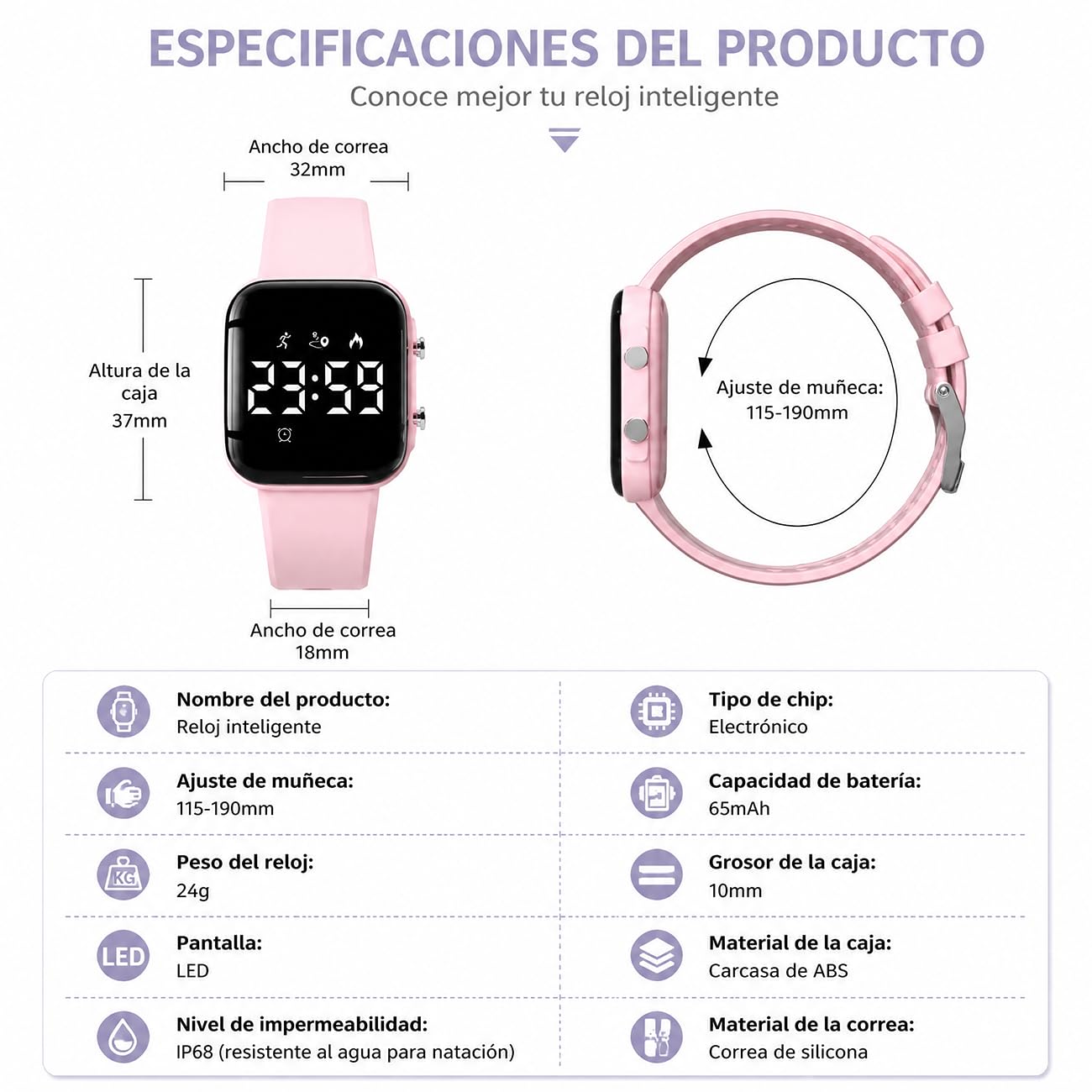 Genérico Despertador para Sordos, Pulsera Despertador Vibración Te Despierta Tranquilamente por La Mañana Sin Molestar A Los Demás Personas Sordas Reloj, For Meetings, Sleeping,Rosado,3.7 * 3.2cm