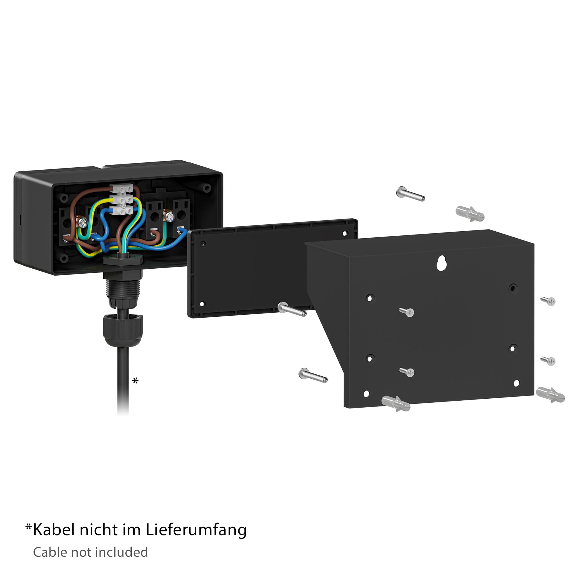 ledscom.de 4x Außen-/Feuchtraumsteckdose PIWI, Aufputz, IP44, 2-fach Schuko, 16A/230V, Edelstahl, Kunststoff, schwarz, waagerecht