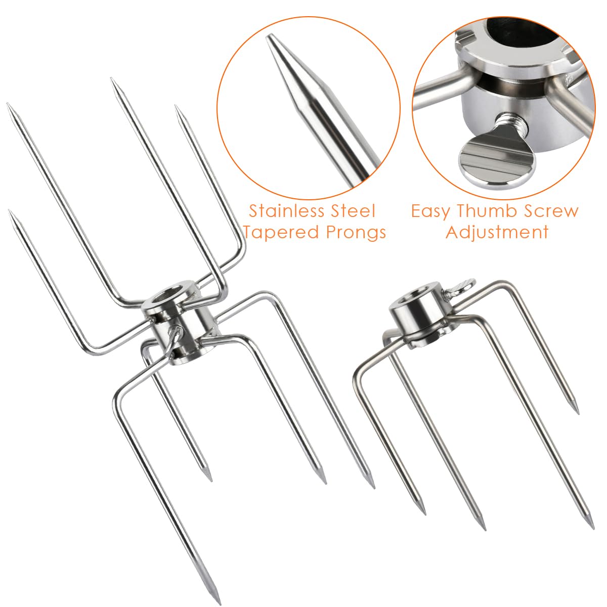 BUYGOO Tenedor asador de acero inoxidable con 4 puntas para pinchos para asador de barbacoa, tenedores de carne para pollo, barbacoa, para brochetas, accesorios para asador giratorio, brocheta para