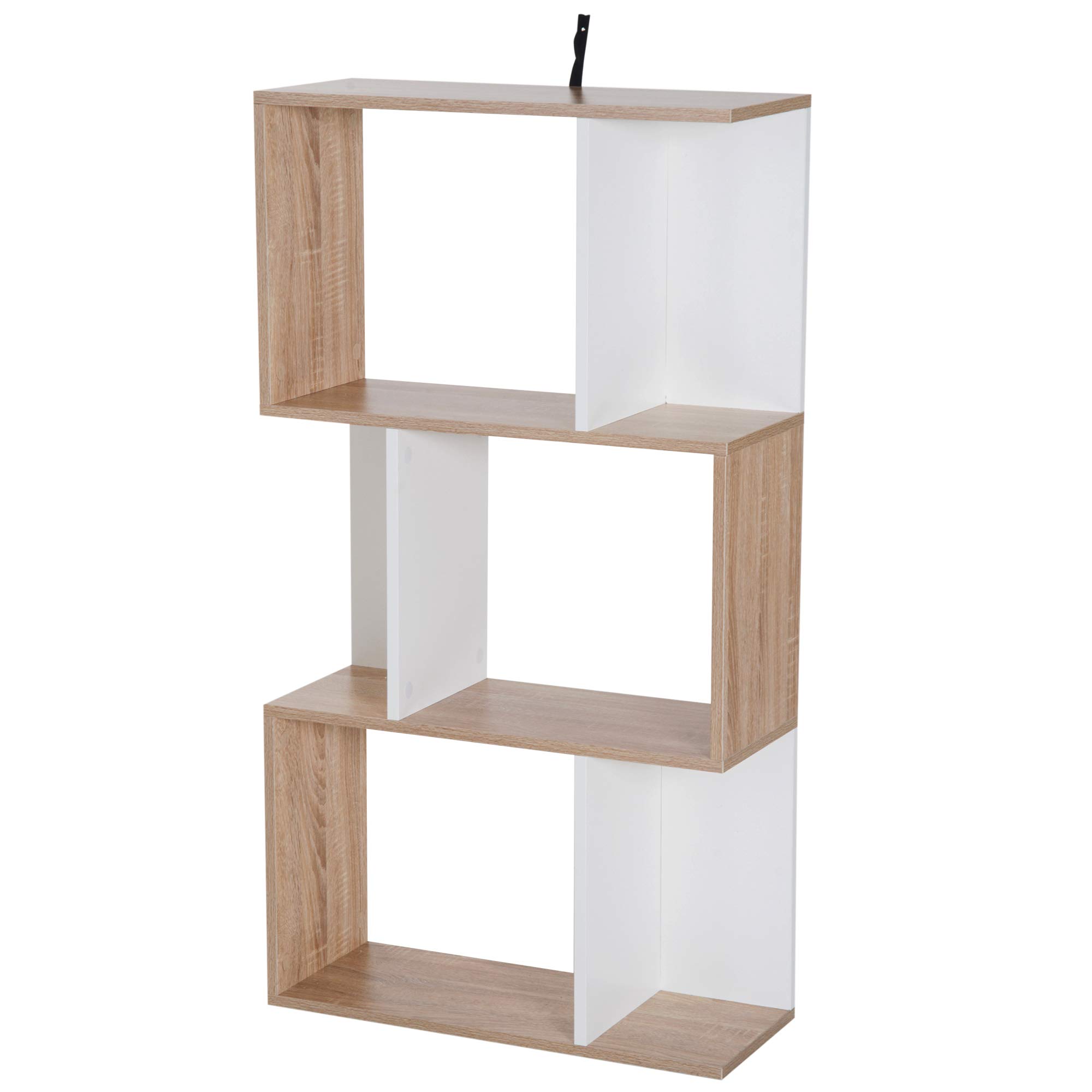 HOMCOM Estantería Librería 3 Estante Estantería Alta Pared Estante de Exposición Forma S Diseño Moderno para Salón Oficina 60x24x111.4cm Madera