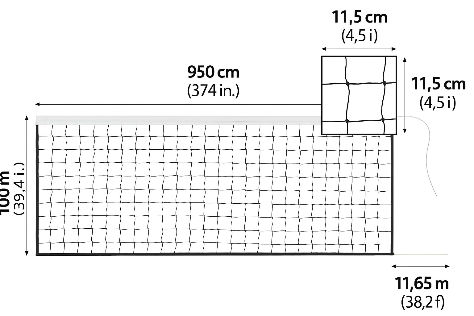 Red volei Playa Multideporte, 9,5 x 1 m, para Voleybol, Bádminton y Tenis, con Cuerda Reforzada, Resistente al Clima, Incluye Bolsa - reemplazo voley