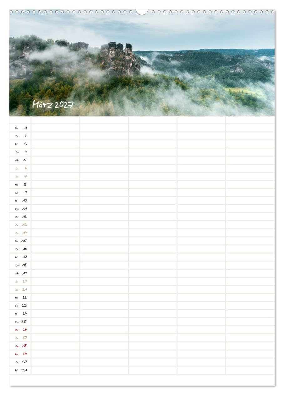 Familienkalender - Das Elbsandsteingebirge (Wandkalender 2027 DIN A2 hoch), CALVENDO Monatskalender: Entdecke die Sächsische & Böhmische Schweiz (CALVENDO Natur)