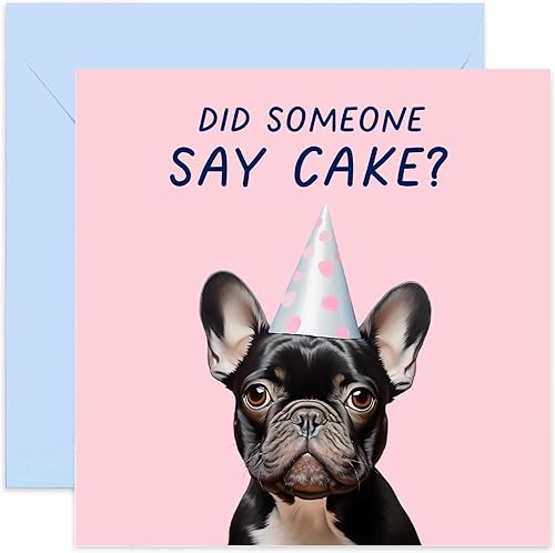 Miniatura 1 de Old English Co. - Tarjeta de cumpleaños de perro para él y ella, con texto en inglés Did Someone Say Cake, bonita tarjeta de cumpleaños de bulldog