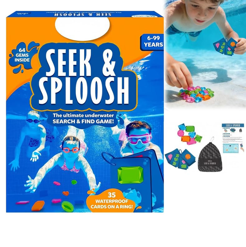Kids Underwater Diving Pool Treasure Game Toy Set, Summer Swimming Submersible Gem Play Kit with 64 Diving Gems 35 Game Cards Storage Bag Instruction Manual ，1pc