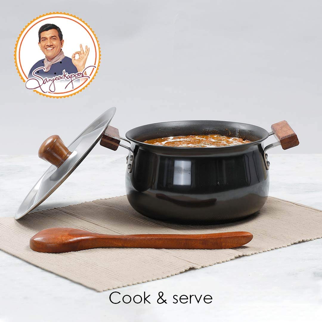 Wonderchef Ebony Hard Anodized Nonstick Biryani Handi with Lid 3.5L | Black - Image 3 thumbnail