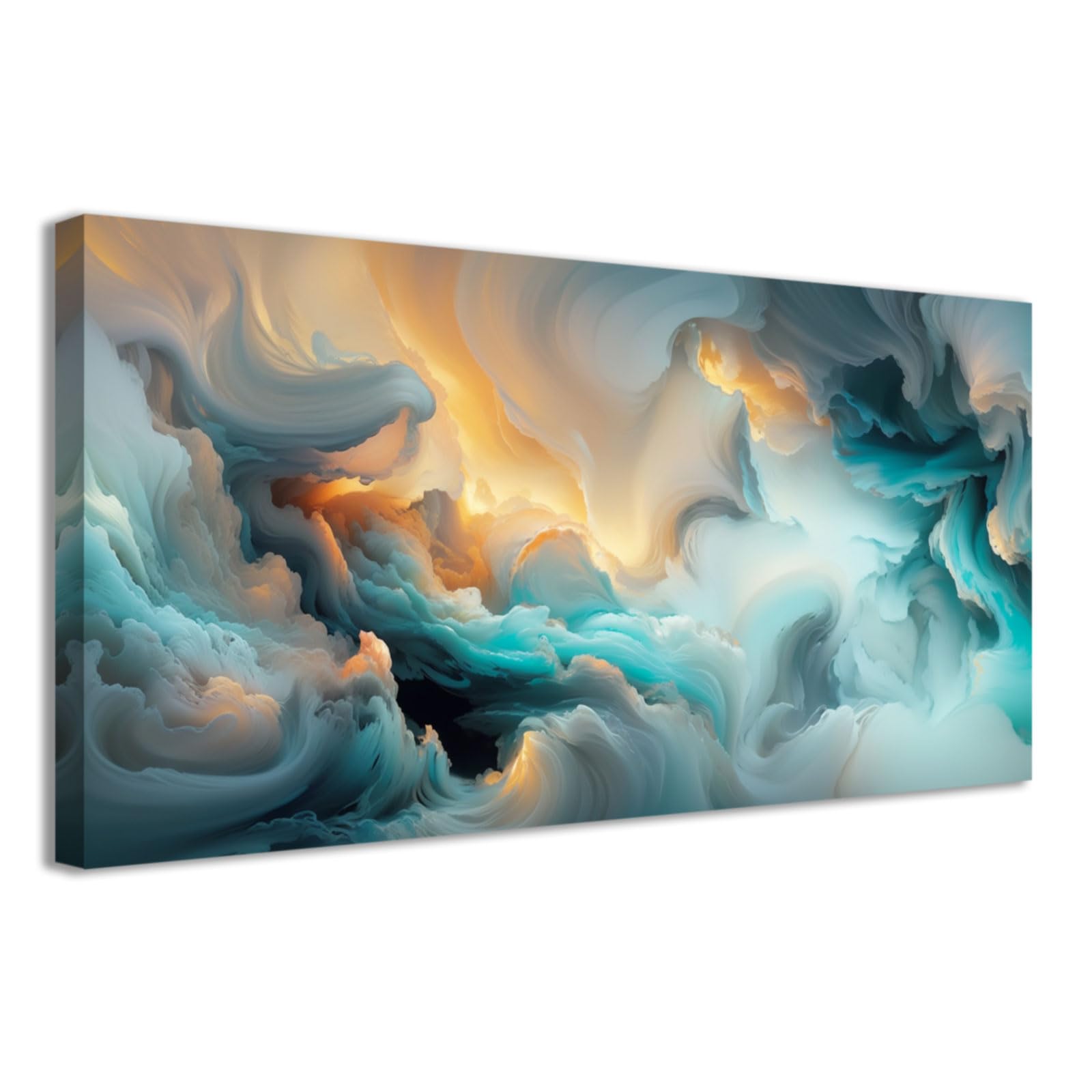 CCWACPP Teal Wall Decor Modern Living Room Wall Art Abstract Painting Canvas Prints for Home Office Turquoise Bedroom Pictures Framed (50.00 x 100.00 cms)