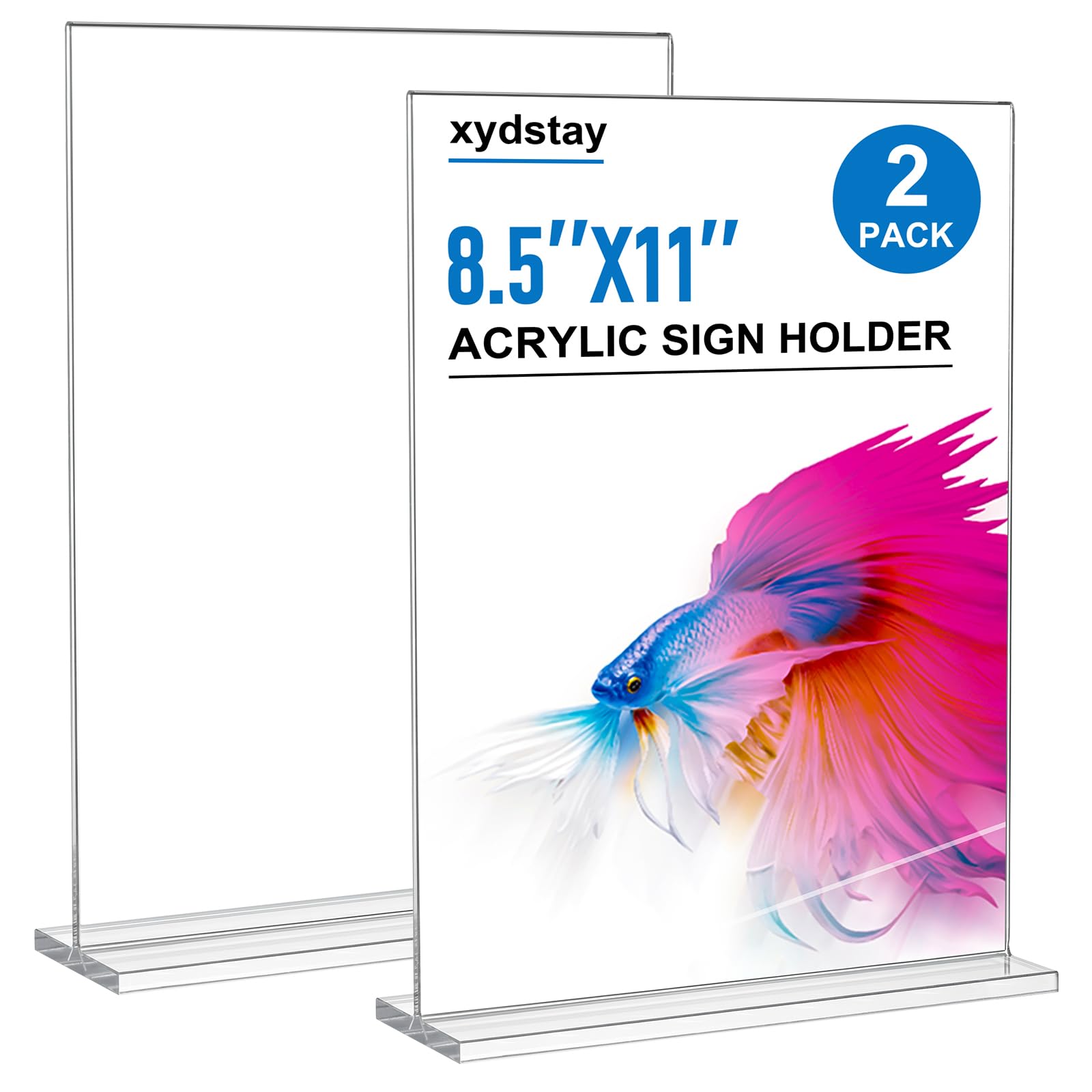 Photo 1 of xydstay 8.5 x 11 Acrylic Sign Holder 2 Pack, Vertical T Shape Clear Plastic Menu Holder, Table Display Stand for Restaurant, Office, School, Store and Home Use