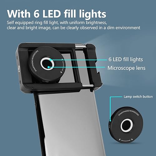 Miniatura 2 de Mini microscopio de bolsillo para teléfono 100X con luz LED, microscopio digital portátil para lente de cámara para teléfono inteligente, enfoque