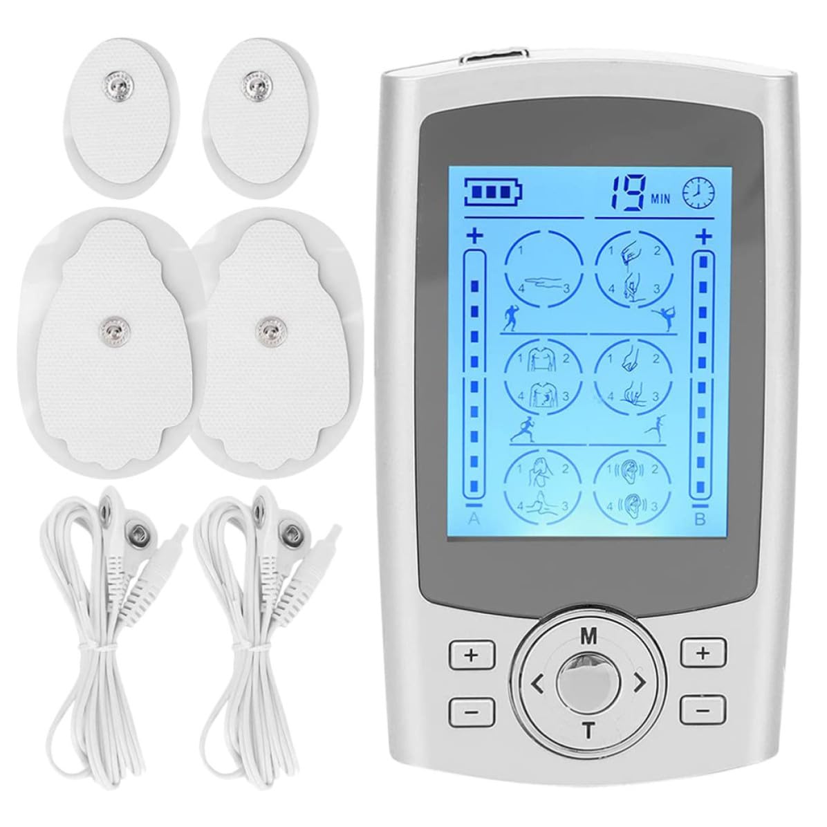 BETOOKY Masajeador Eléctrico de Cuerpo Completo con 24 Configuraciones y 8 Almohadillas de Estimulación para Brazos y Piernas, Material Abs y Goma, Adecuado para Uso en Casa