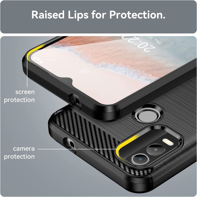 Image of NPRC Hybrid Ultra Slim Protective Case TPU Non-Slip Carbon Fiber Texture Shockproof Case Cover for Nokia C21 Plus - Black