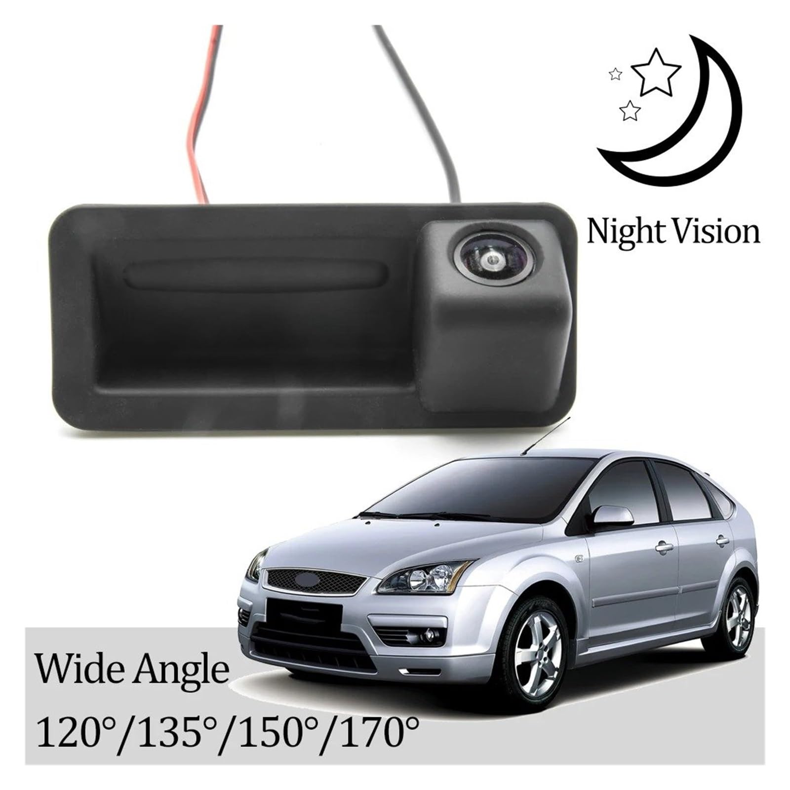 Kamera cofania, uchwyt bagażnika, monitor cofania parkingu, CCD HD, AHD, rybie oko, zamiennik kamery cofania do kamery cofania Focus 2 Hatchback 2005-2007 (B150 CVBS 680 x 480) (D170 AHD 720P)