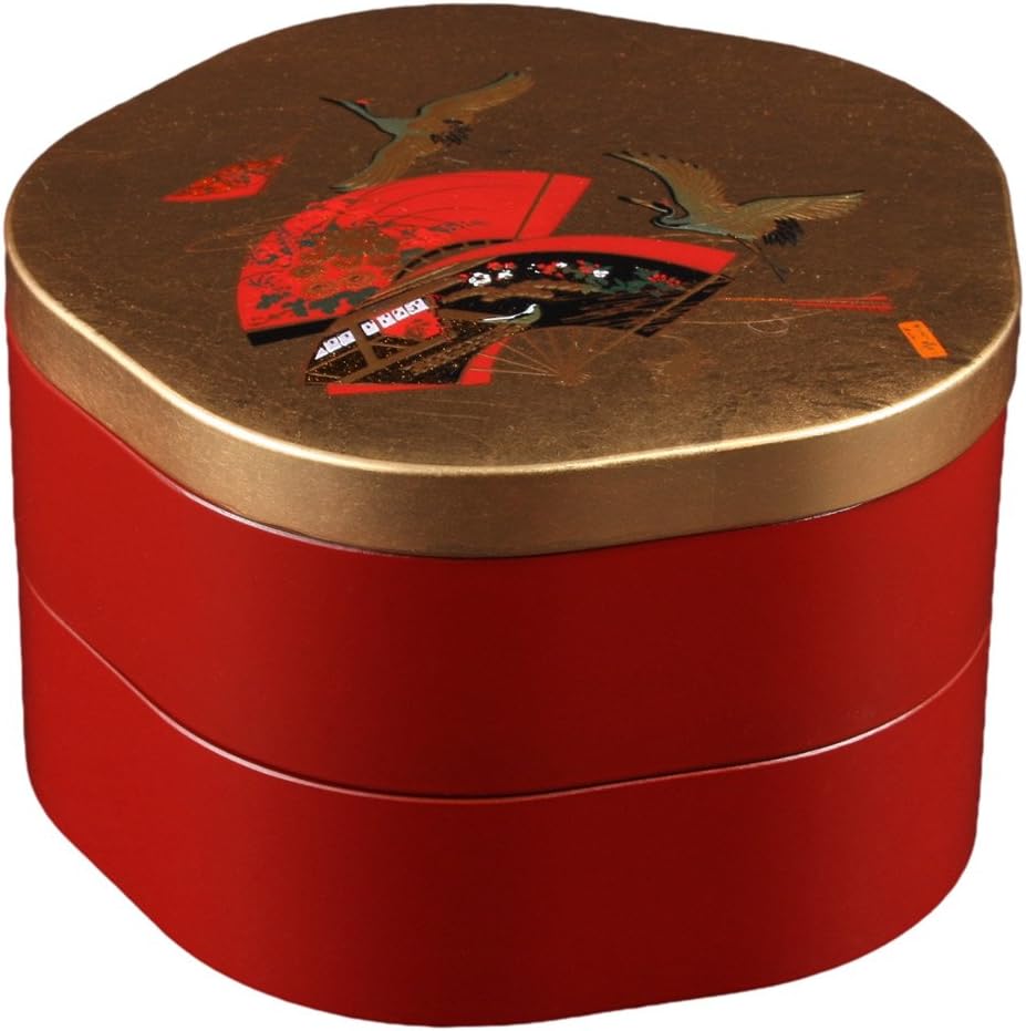 Maeju Lacquerware 7R-836 Treasure Fan, Plum 2-Tier