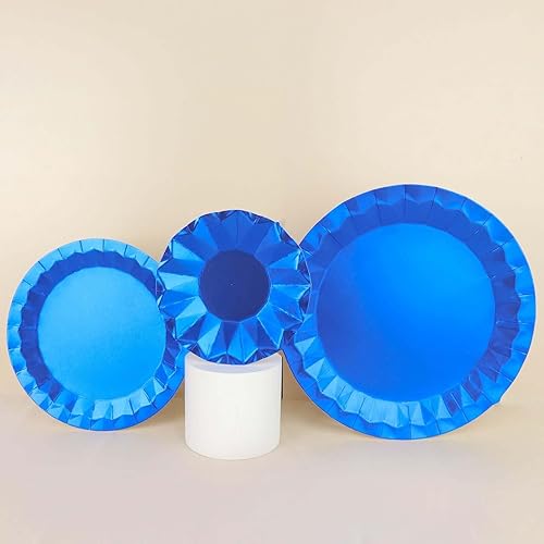 Miniatura 2 de Efavormart - Paquete de 25 platos de papel geométricos de postre azul real de 7 pulgadas, platos desechables para ensaladas, 400 GSM