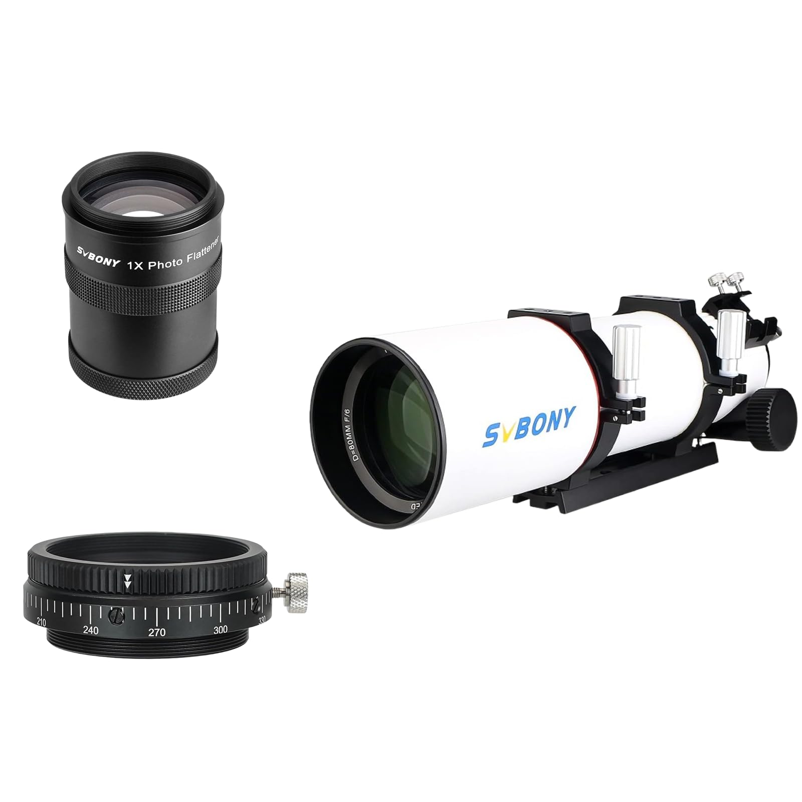 SVBONY SV550 Telescope, 80ED F6 Triplet Apochromatic Refractor Telescope, SV209 Field Flattener, 1.0X Flattener Corrects The Field with SV210 Camera Angle Adjuster, for Deep Sky Astrophotography