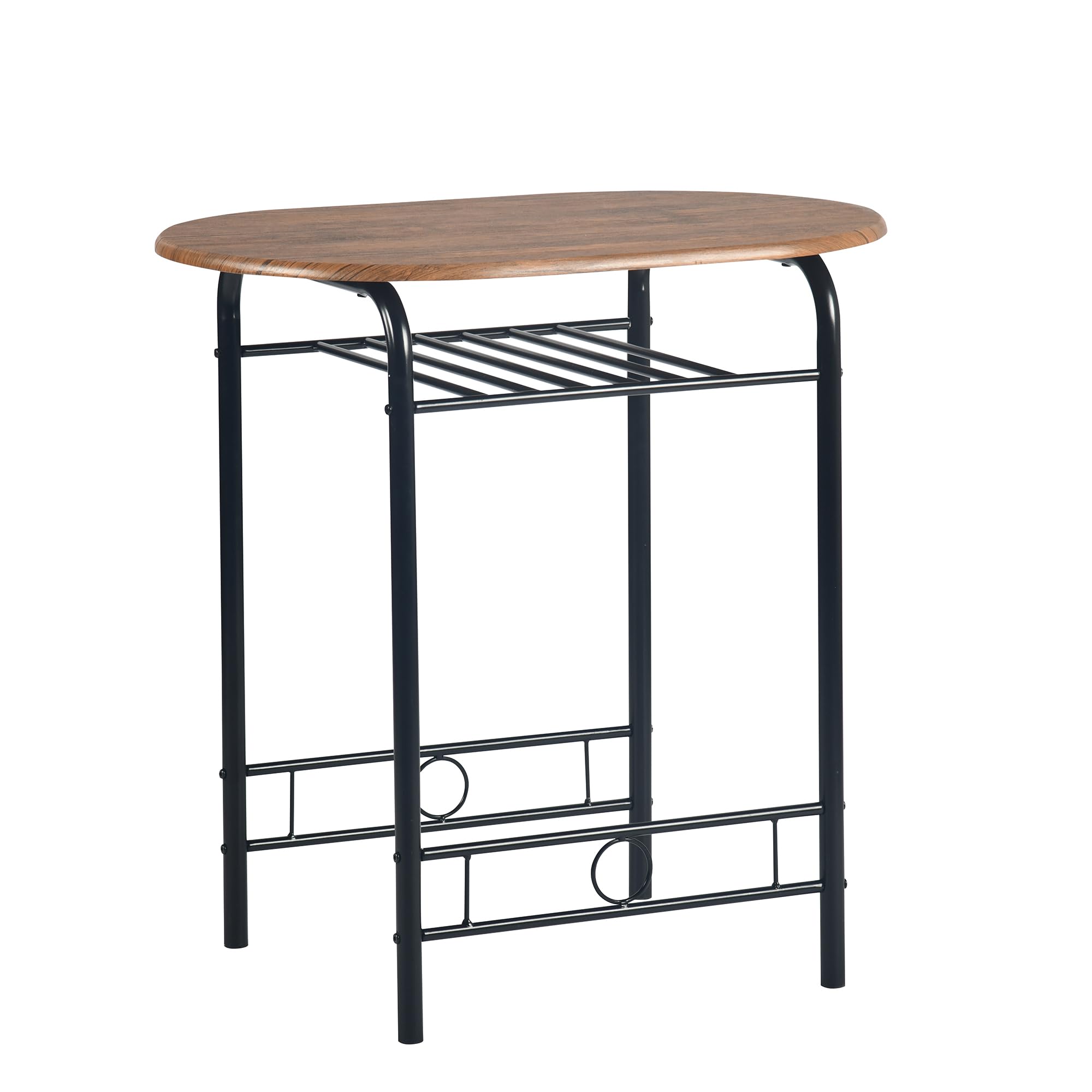 FurnitureR Tavolo rotondo con sedie per 2 persone, tavolo da cucina retrò industriale chic con portabottiglie, mobili da soggiorno per bistrò, giardino, balcone, piccolo spazio, telaio in metallo