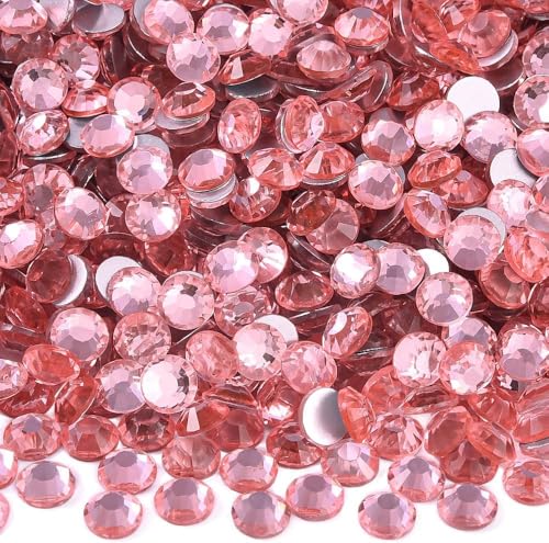 Image of 2880pcs Glass Flatback Rhinestones for Nail Art Crafts, Multi-Size Round Crystal Gems for DIY Decoration 2-4.8mm SS6-20 Peach Pink