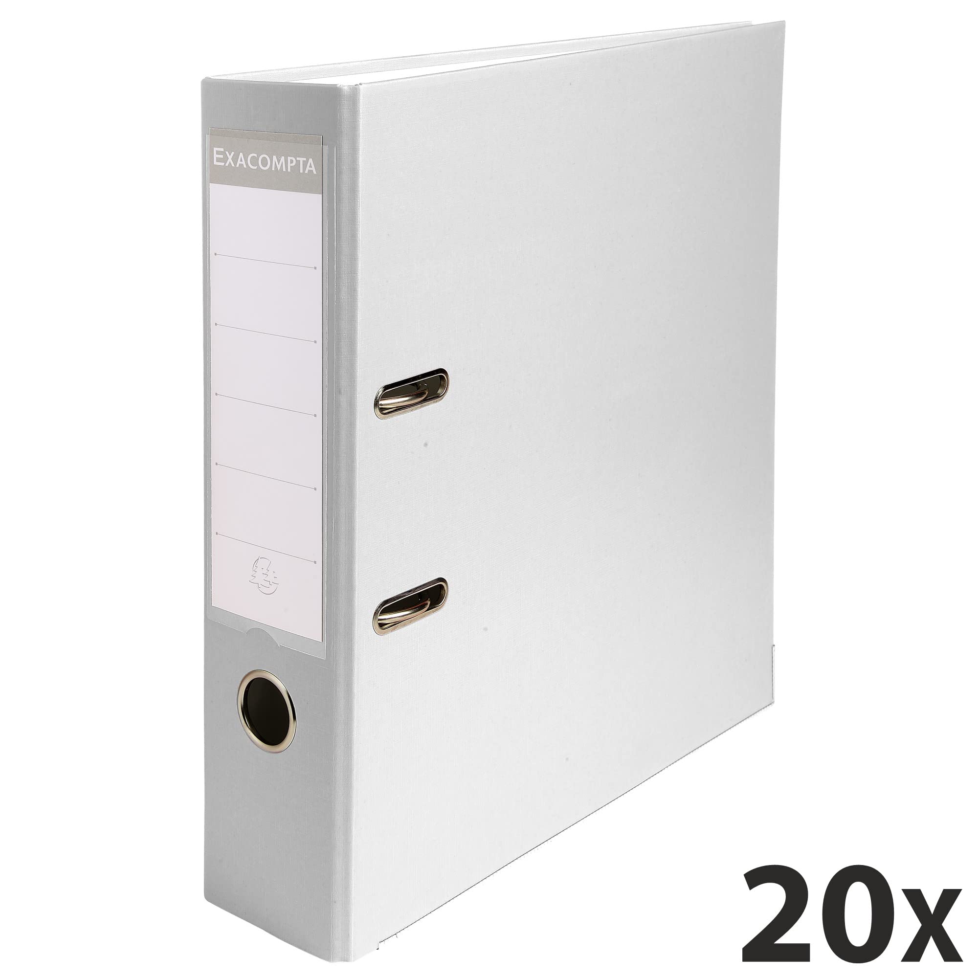 Exacompta - Réf. 918402B - Carton de 20 classeurs à levier A4 - Dos 80 mm - Mécanique 80 mm - Dimensions extérieures : 31,8 x 28,4 x 8 cm - Format à classer A4 - Coloris : Blanc