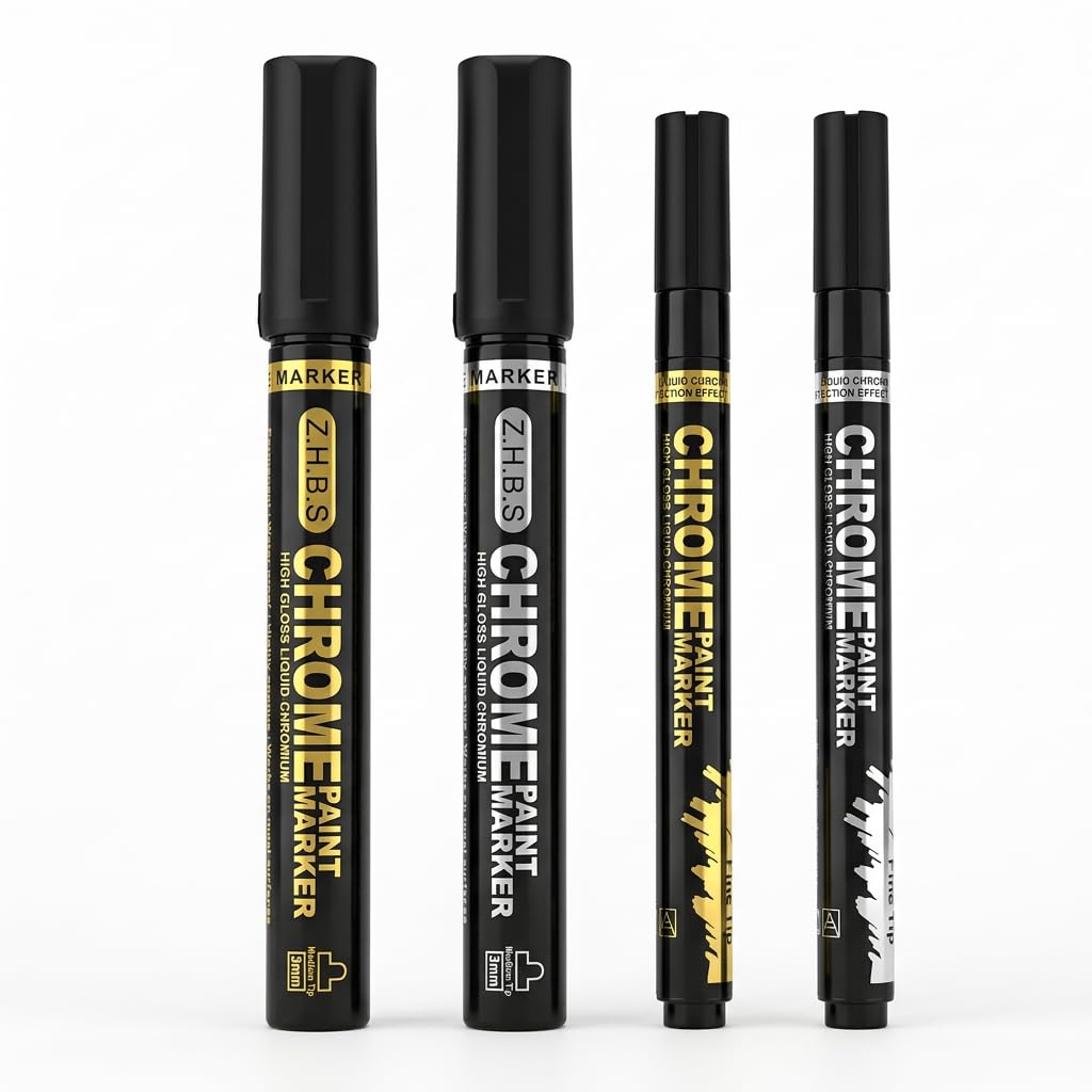 Snugcore 4PCS Chrome Liquid Metal Pens, 2 Gold & 2 Silver Metallic Pens, Permanent Markers for Metal Wood Glass Craft Projects, Durable and Smooth Writing