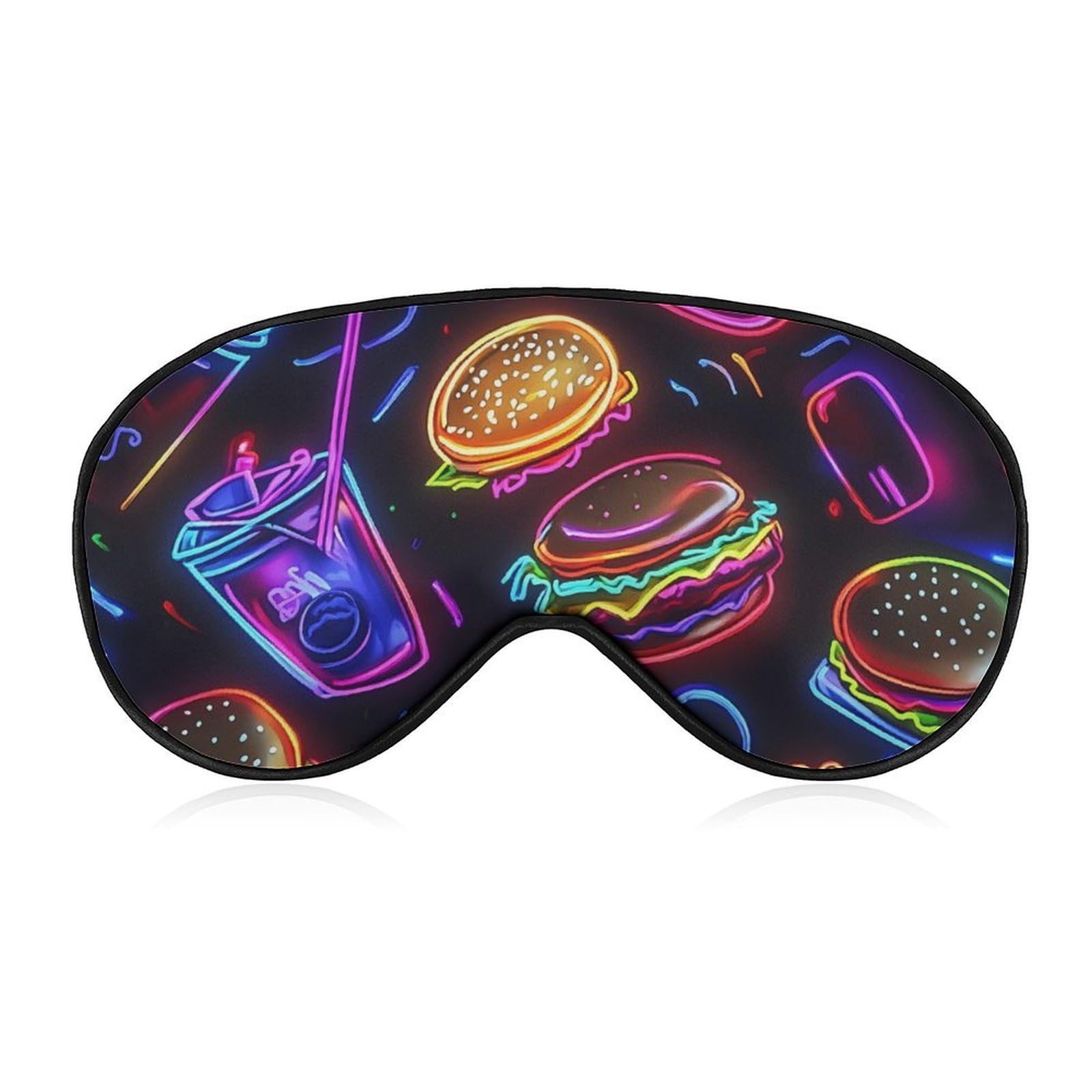 Neon Hamburger French Fries Sleep Mask Eye Shade Cover Adjustable Strap for Travel Lunch Break Women Men