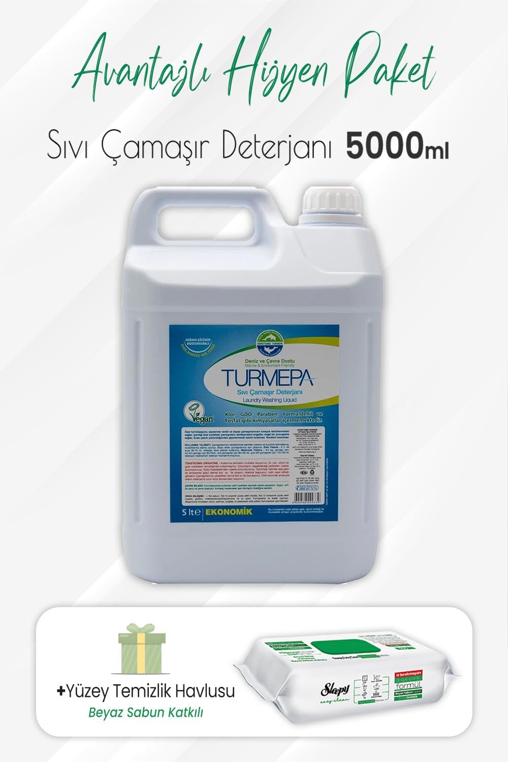 Turmepa Sıvı Çamaşır Deterjanı 5 Litre ve Easy Clean Yüzey Temizlik 100' lü
