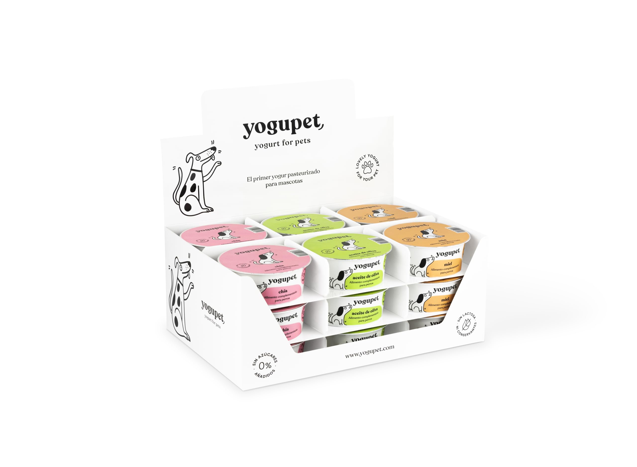 Yogupet Alimento Complementario para Perros Pack 12 x 110 Gr (4 Miel + 4 Chía + 4 Aceite De Oliva)