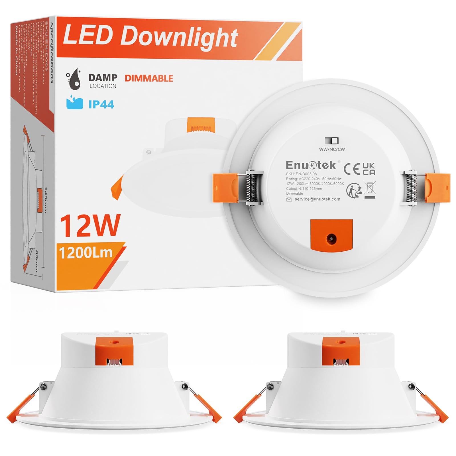 ENUOTEK Lamparas Plafon Focos Empotrables LED de Techo 12W Regulable Brillo Alto para Baños Cocina Luz Calida y Fria Ajustable 220V-240V Diámetro de Agujero Techo 110-135MM Lot de 3…