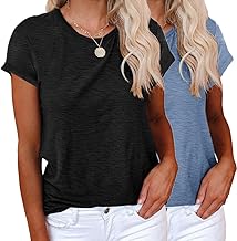 YUTILA 1er/2er Pack Tshirt Damen Sommer Casual Basic Shirt Einfarbig Kurzarm Tee Tops Oberteile Rundhals Locker Lässig T Shirt