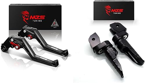 MZS Palancas de freno de embrague de motocicleta negras cortas ajustables CNC + estriberas MZS para motocicleta, estriberas delanteras de doble