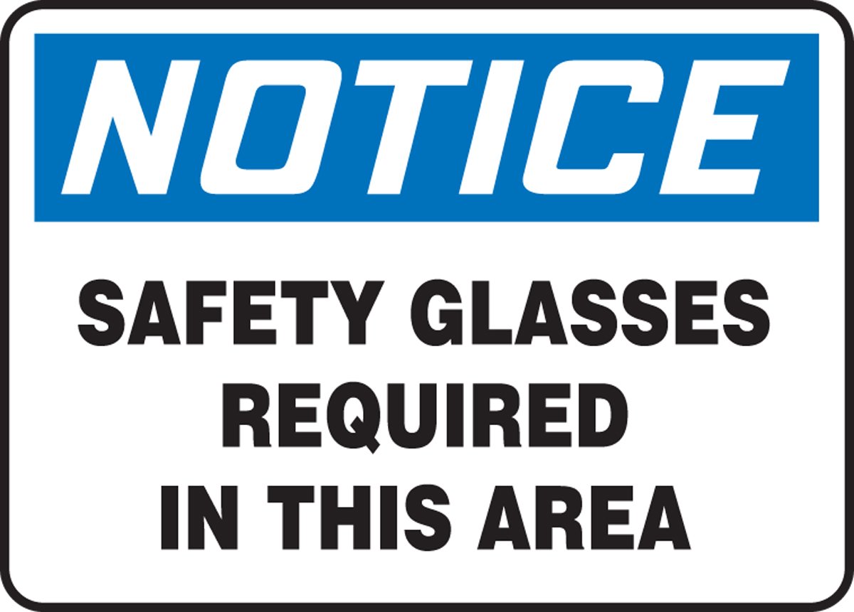 Notice Safety Glasses Required plaque adhésive contre les risques oculaires