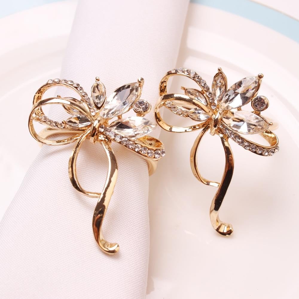 Tavolo con anello a farfalla in cristallo clip for tovagliolo fiocco dorato(4pcs)