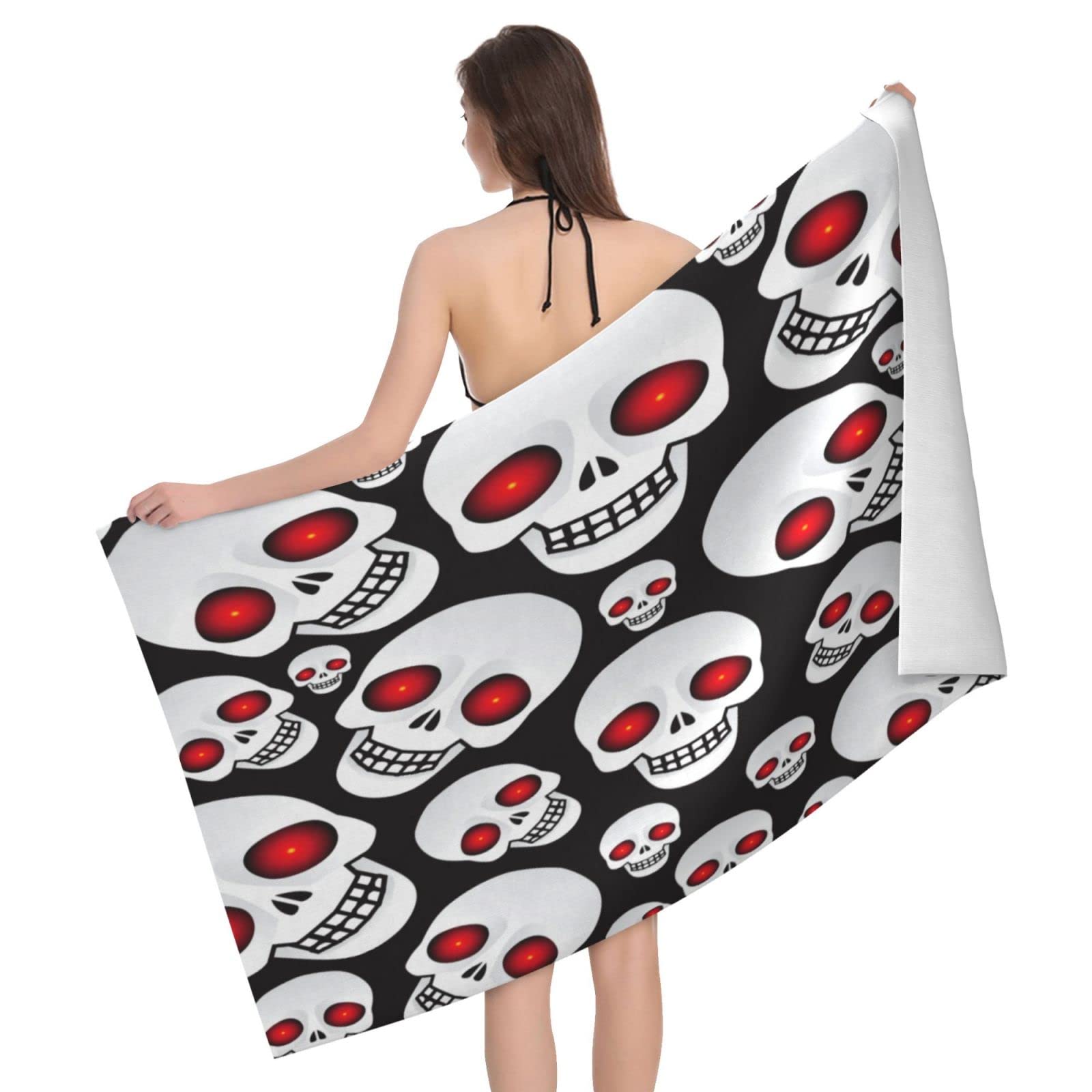 Lawenp Scary Skulls Beach Towel, Lightweight Sand Free Quick Dry Microfiber Absorbent Bath Towel for Kids, Adults, Swimming, Bath, Yoga, Pool, Travel, Camping 32"X52"