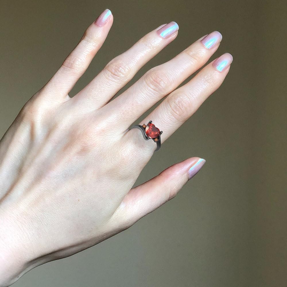 Custom Engraved Couple Rings Promise Rings for Him and Her Set Personalized Heart CZ Engagement Rings for Women Mens Wedding Rings Tungsten Black and Red Celtic Dragon Rings,Size 5-13