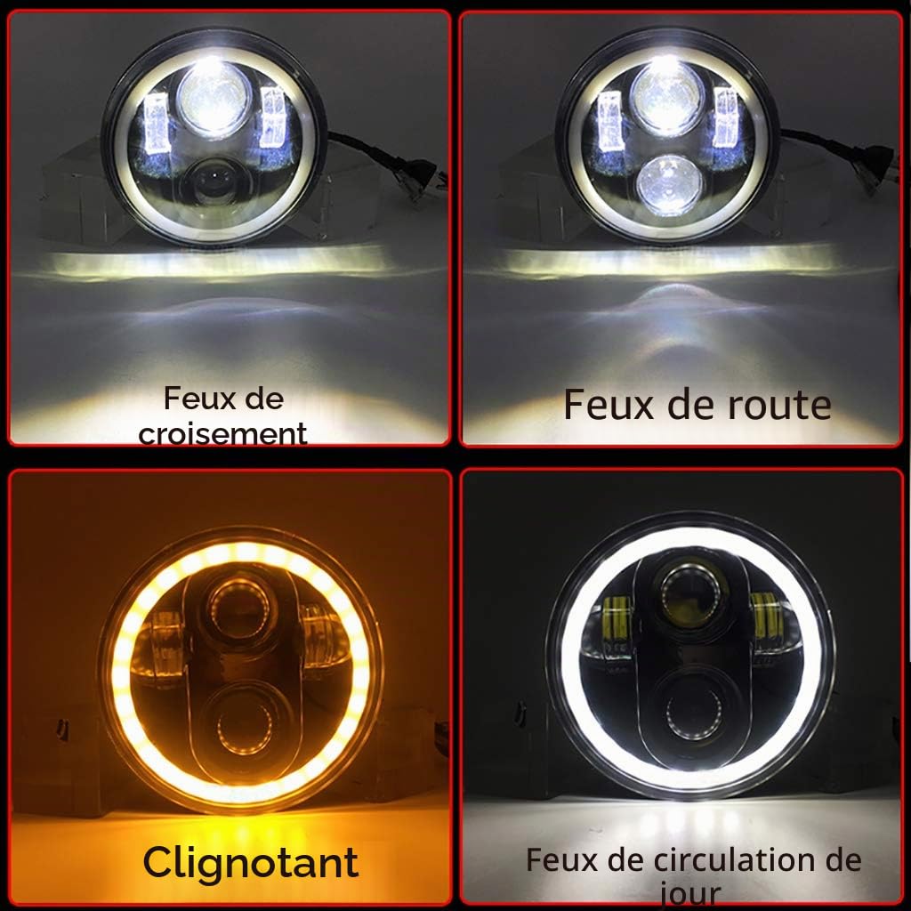 Angel Eye Phare avant de moto, à LED, 5,75 ’’, blanc, étanche