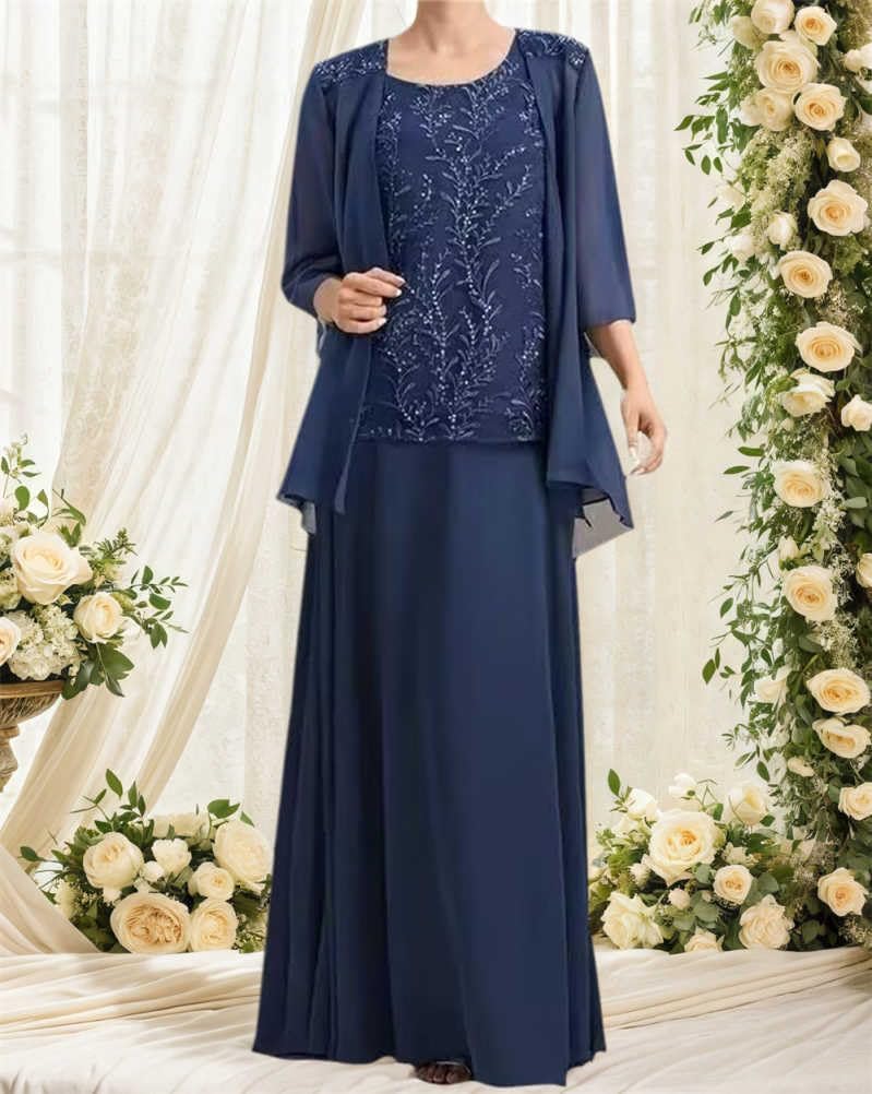 2 Pieces Mother of The Bride Dresses for Women Chiffon 3/4 Sleeves Mother of The Groom Dress with Jacket - Image 3
