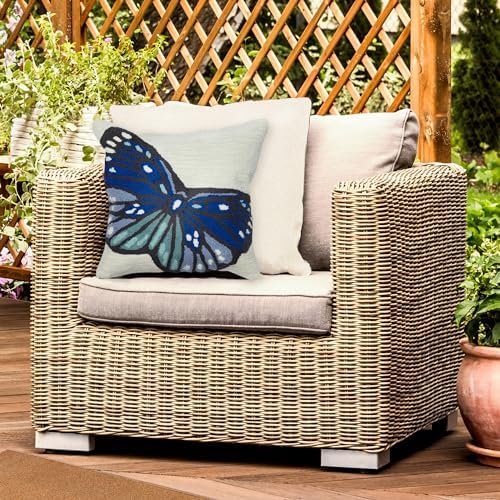 Liora Manne Frontporch 4596/03 Butterfly Blue Pillow, 18" x 18"