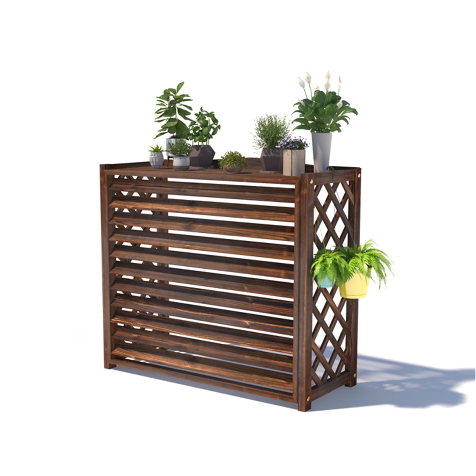 Drewniana osłona klimatyzatora - wolnostojące ogrodzenie do sprzętu zewnętrznego, elegancka ochrona klimatyzatora i kosza na śmieci, dekoracja wewnętrzna/zewnętrzna (rozmiar: