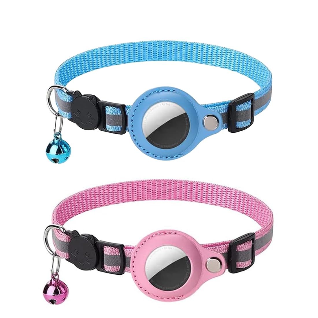 JOCXZI Collar Gato Adecuado para Airtag, GPS Collar Gato,Collar de Gato con Hebilla de Seguridad rompible para Gatitos y Cachorros,Reflectante Collar para Gatos con Funda Protectora AirTag(2pcs)