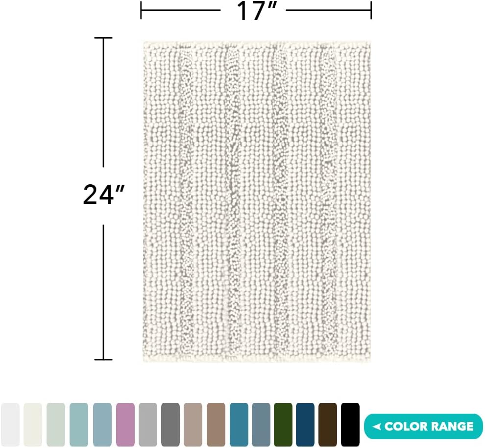 Turquoize Luxury Chenille Bath Rug for Bathroom Rugs Extra Absorbent Bath Mat Non Slip Microfiber Shower Rug for Bathroom Microfiber Shaggy Carpet Rug Size, 17x 24, Cream