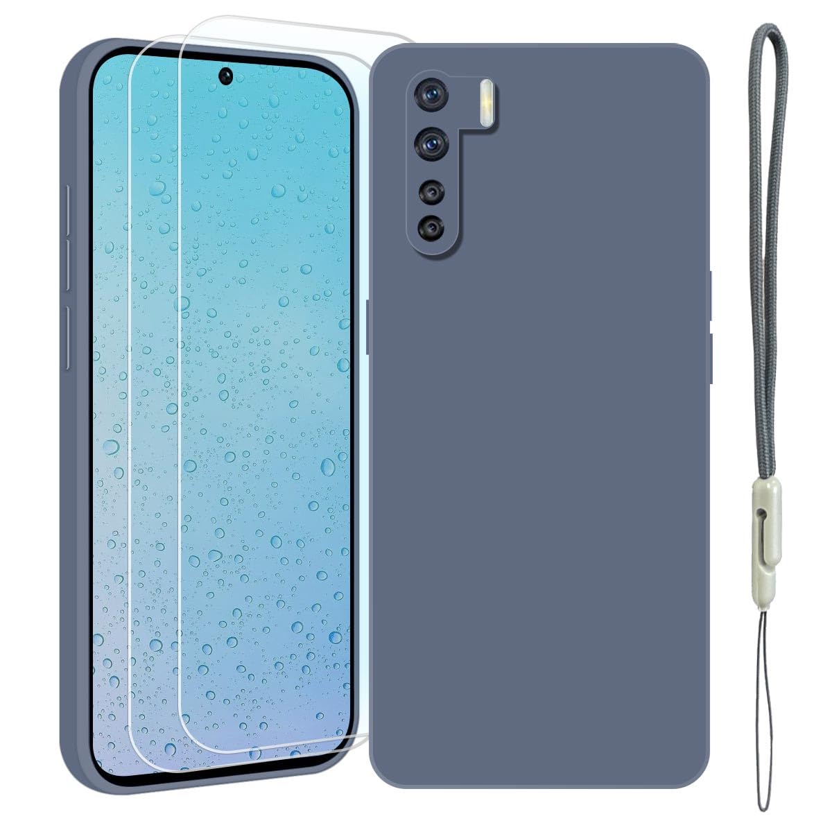 Case Compatible with Oppo A91/Reno3/Oppo F15 Case,[2 Pack Screen Protectors] Liquid Silicone Ultra Slim Shockproof Phone Case Grey