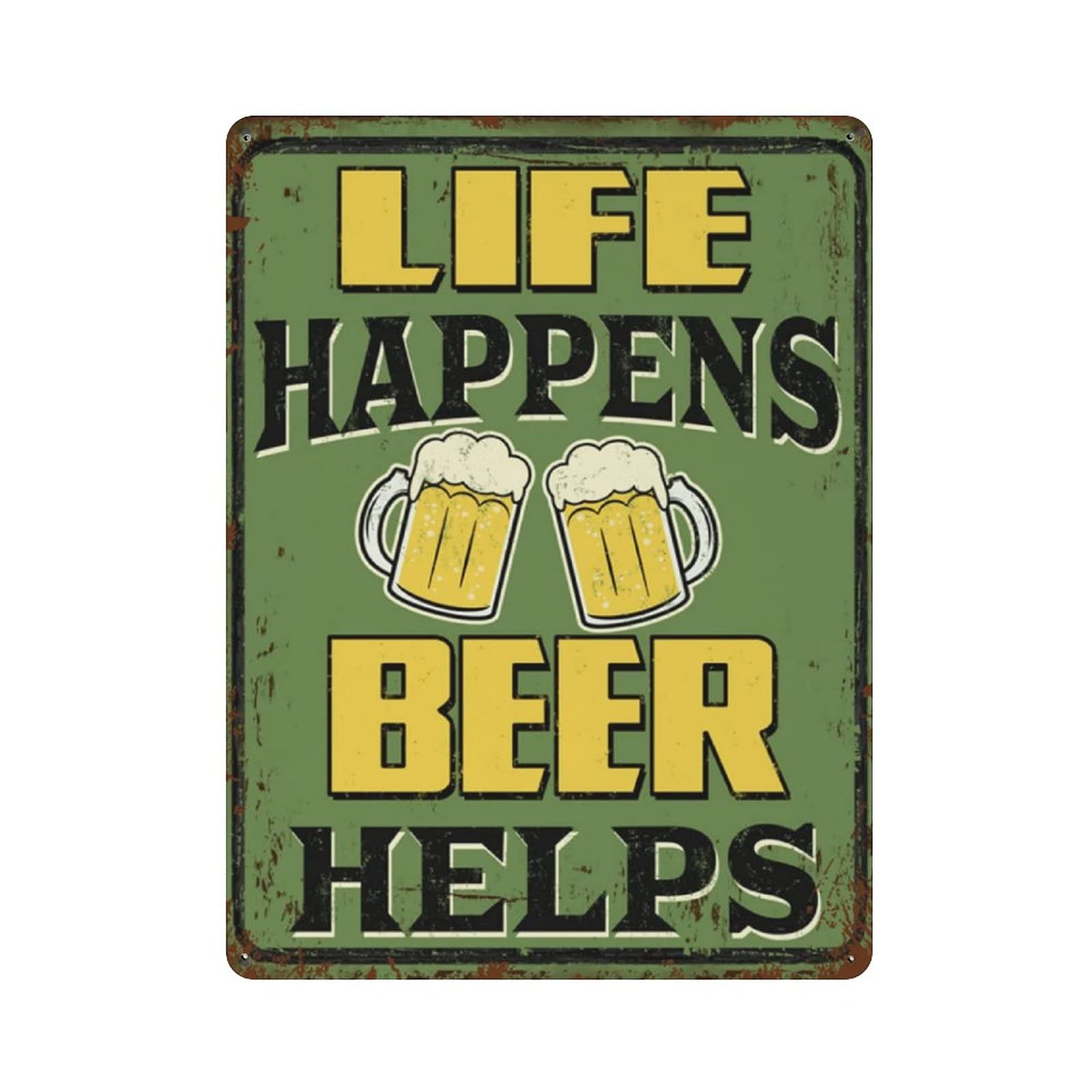 Metal Tin Sign Life Happens Beer Hepls Vintage Tin Poster Metal Sign Wall Decoration Country Kitchen Home Garage Decor 16"x12"