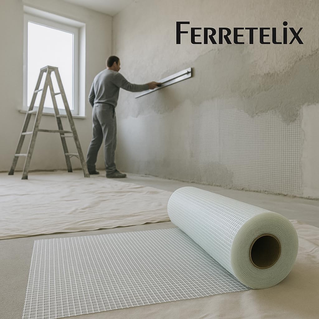 Ferretelix® Treillis en Fibre de Verre pour Enduits Professionnels Blanc 1 M x 50 M – Maille 5 mm x 5 mm