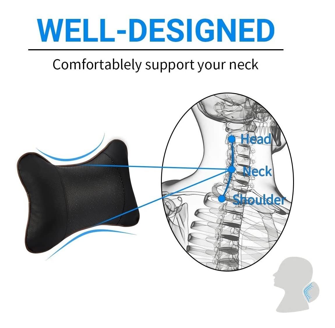1 Pieza de Almohadas para el Cuello del Coche Protector de Soporte para la Cabeza de Cuero de la PU Negro/Rojo Cojín del Respaldo del reposacabezas Universal Apto para Todos los vehículos (