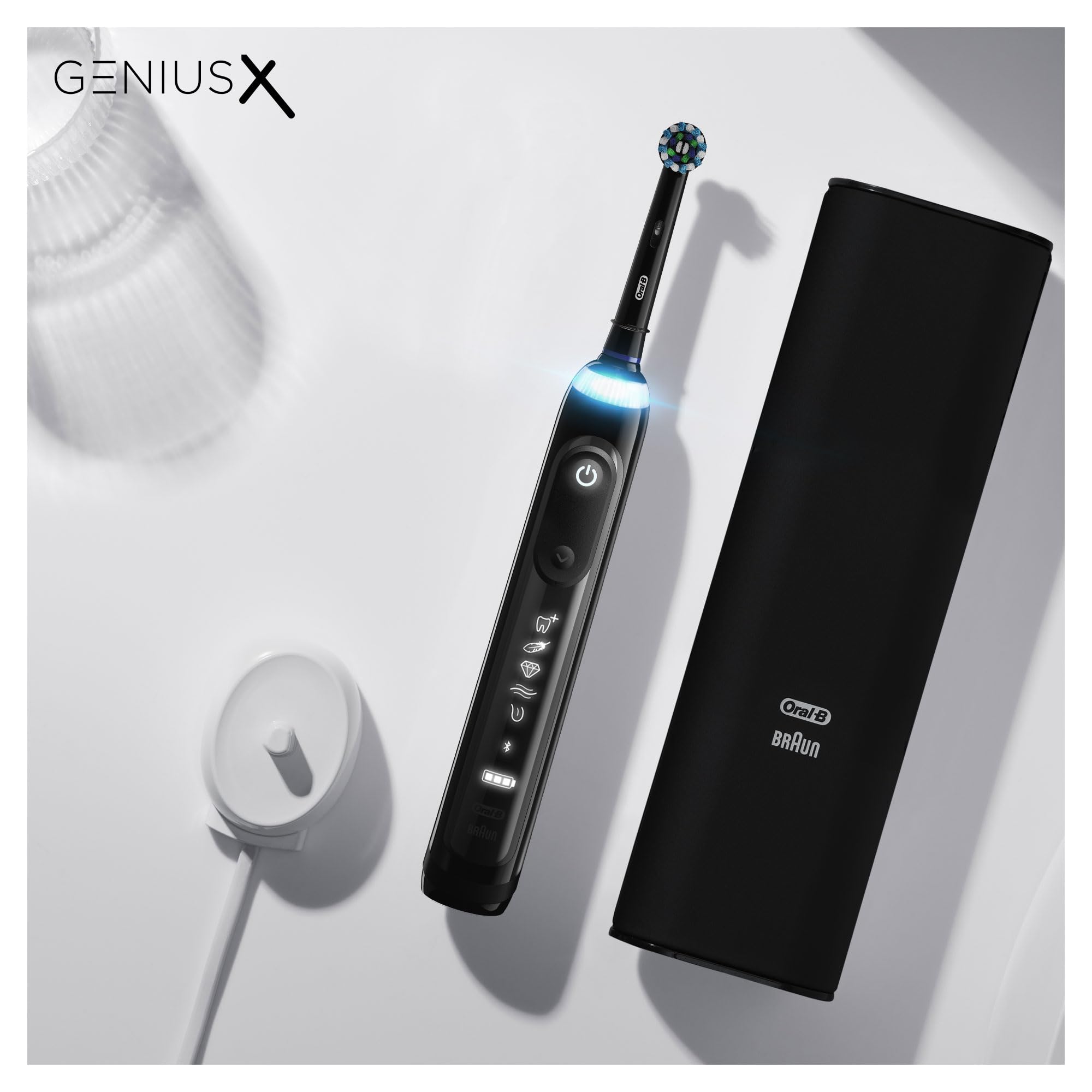 Oral-B Spazzolino Elettrico Ricaricabile Genius X, 6 Modalità di Spazzolamento, Intelligenza Artificiale, 1 Testina, 1 Custodia Viaggio, Idea Regalo, Nero + Dentifricio Incluso
