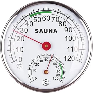 CALANDIS® 4.9inch Metal Case Analog Thermometer Hygrometer for Sauna Room Steam Room