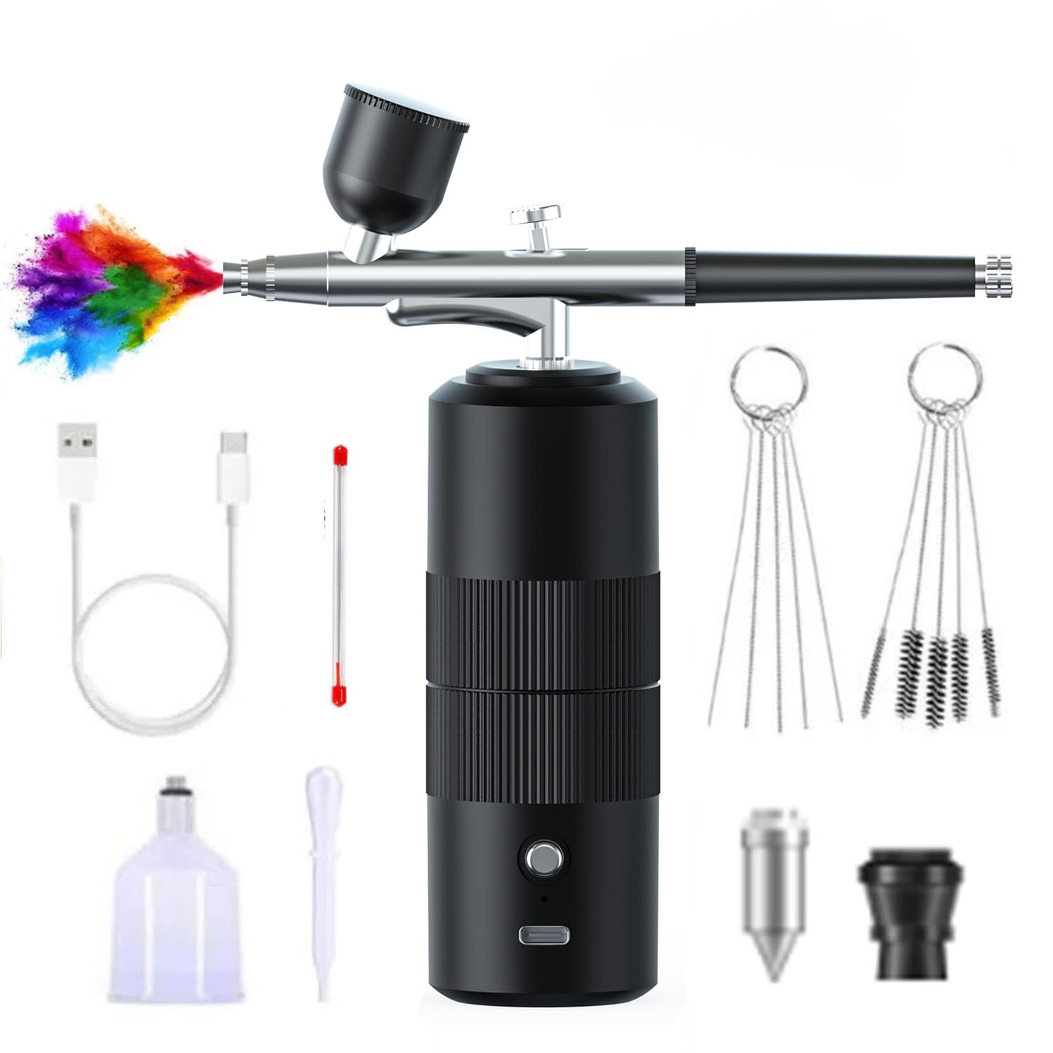 Aerografo Set, Compressore portatile cordless Kit 36PSI multifunzione Aerografo con compressore per decorazioni per torte pittura su modelli nail art cura della pelle (Black-A05)