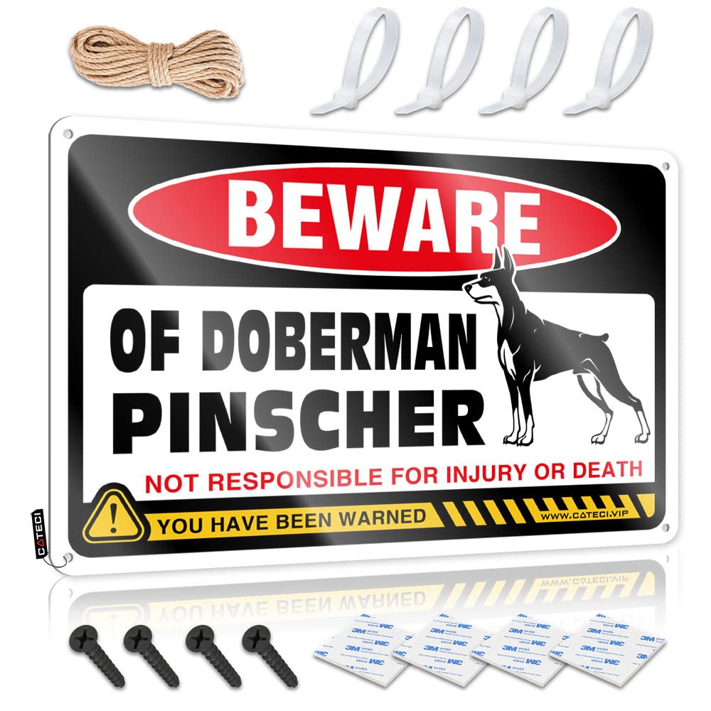 HELIOFORGE Man Cave Funny Signs Beware Of Doberman Pinscher Tin Sign Sign Decor Funny Signs Metal(30X40CM)
