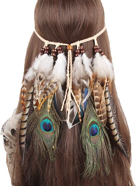 Indian Feather Headband Princess Boho Tassel Hair Band Head Chain For Women Girls Halloween Costume Parties Headpiece Headwear