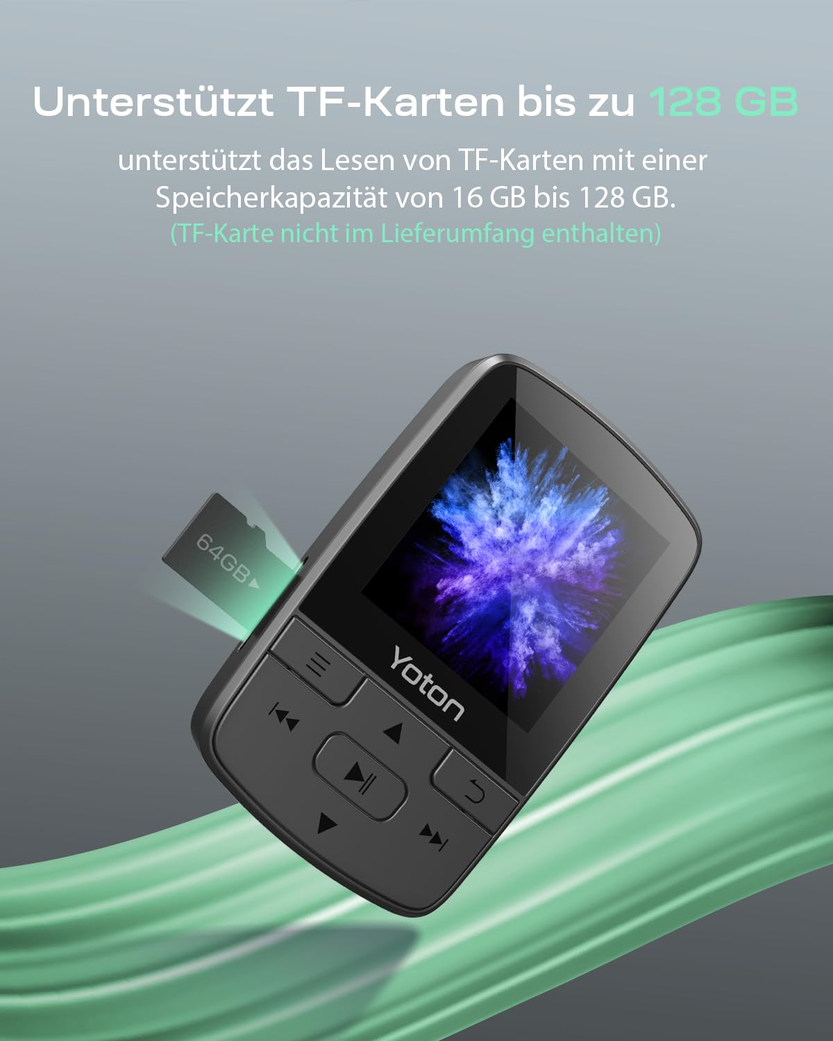 Yoton MP3-Player mit Bluetooth 5.2, HiFi-Klangqualität, FM-Radio, Sprachaufnahme, unabhängiger Lautstärkeregler, inkl. Kopfhörer, erweiterbar auf 128 GB SD-Karte (ohne SD-Karte)
